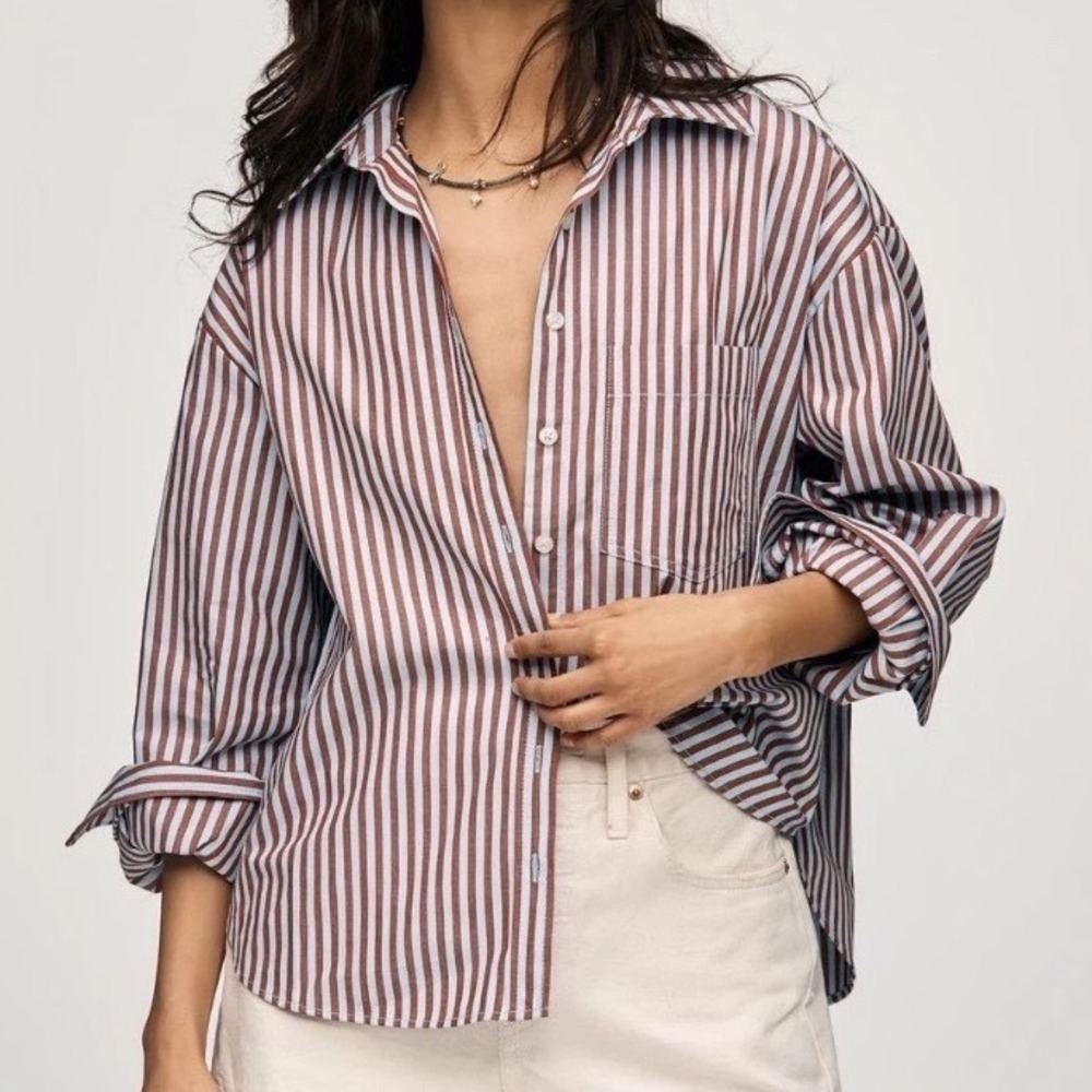 Anthropologie Maeve Shrunken Button Down Shirt‎ Black Stripe 3X New With Tags